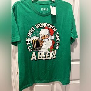 Christmas Santa beer shirt small green